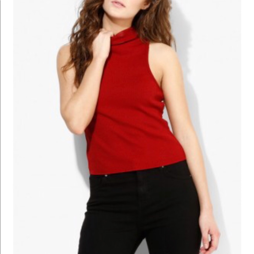Topshop High Neck Mock Neck Red Sleeveless Sweater